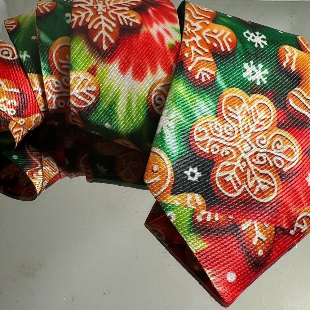 Christmas Tie Gingerbread Designer Menswear Necktie Tie Dye Red Green Tied Dyed